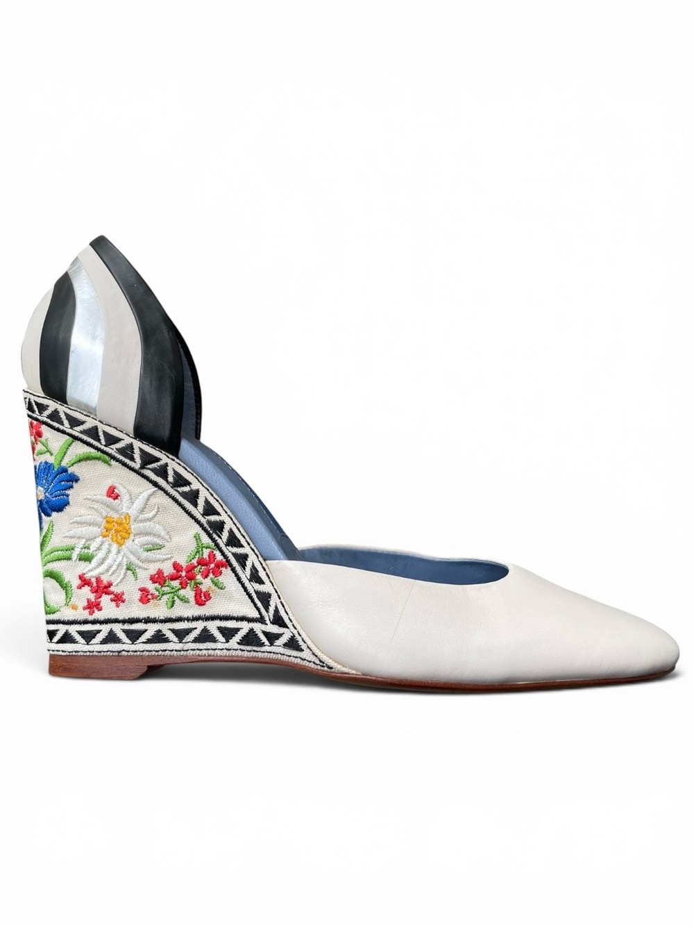 Rare Ashley Dearborn Embroidered Leather Wedge Heels EU 38 Boho Artisan Floral - Picture 4 of 13